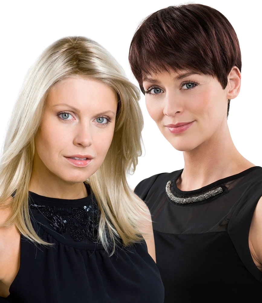 Zwei unterschiedliche Perückenmodelle als Beispiel für Stilvielfalt bei Trendhair in Nürnberg<br />
