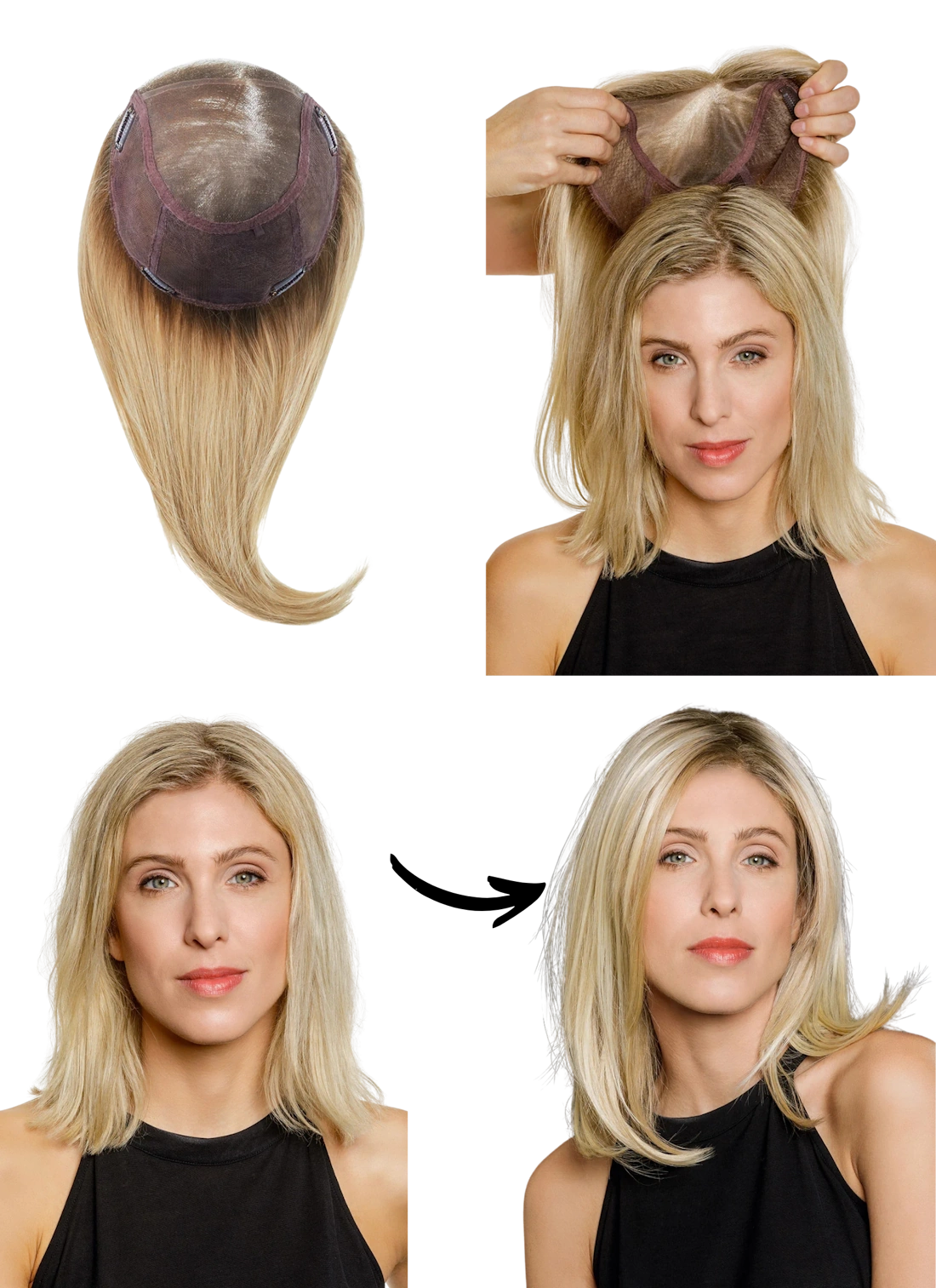 Haarteil (Topper) mit Clip-Befestigung zur Haarverdichtung – Anwendung und fertiges Styling bei Trendhair Nürnberg