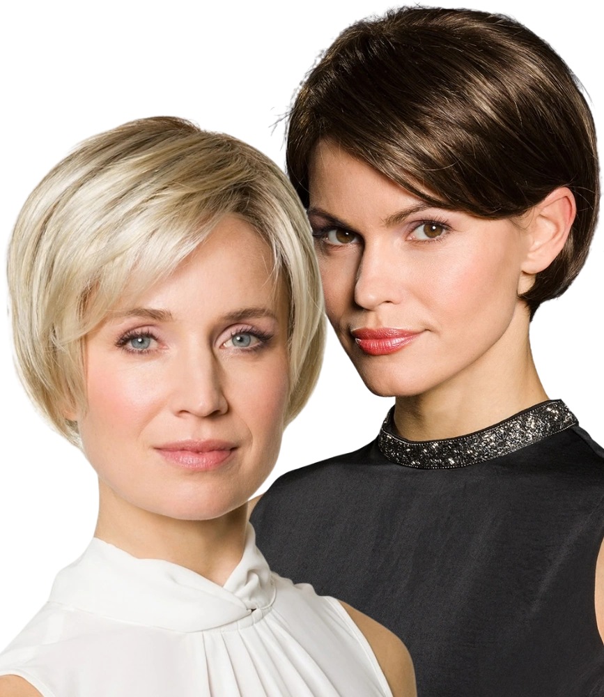 Zwei unterschiedliche Perückenmodelle als Beispiel für Stilvielfalt bei Trendhair in Nürnberg<br />
